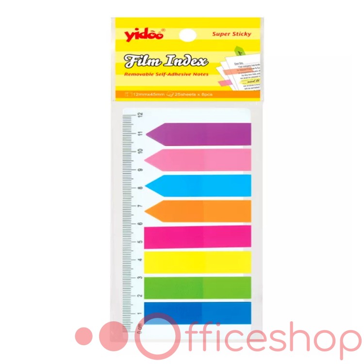 Index adeziv din plastic Yidoo, 12x45 mm, 8 buc, mix de culori neon, SN5077